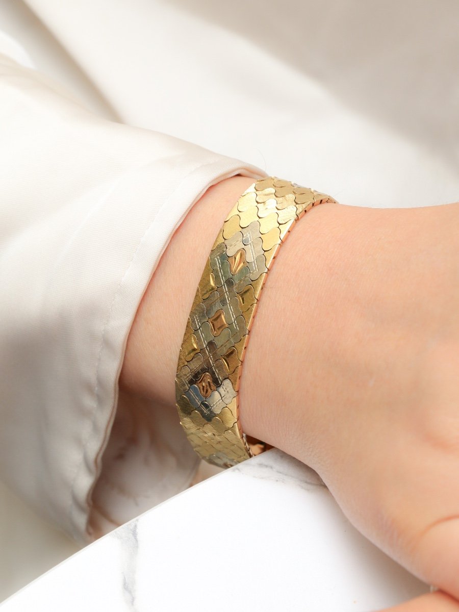 Vintage 3 Gold Honeycomb Link Bracelet-photo-4