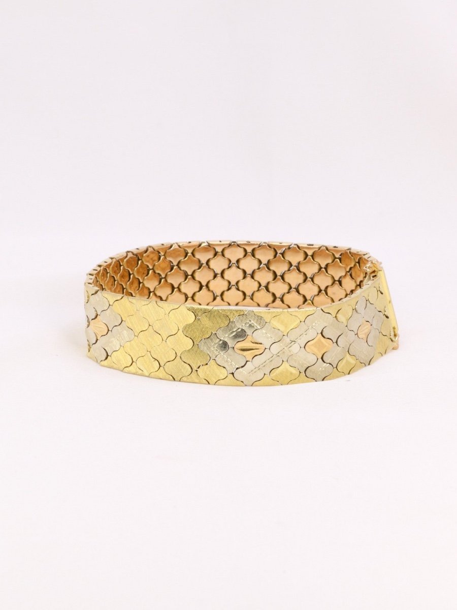 Vintage 3 Gold Honeycomb Link Bracelet-photo-1