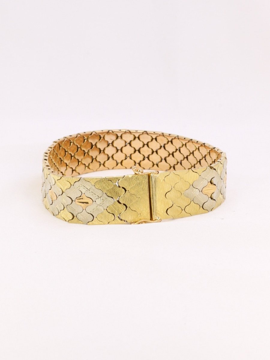 Vintage 3 Gold Honeycomb Link Bracelet-photo-2