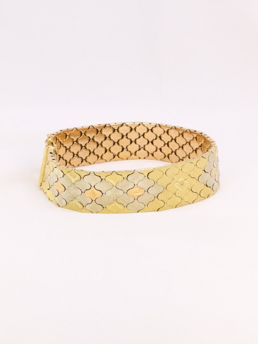 Vintage 3 Gold Honeycomb Link Bracelet-photo-3