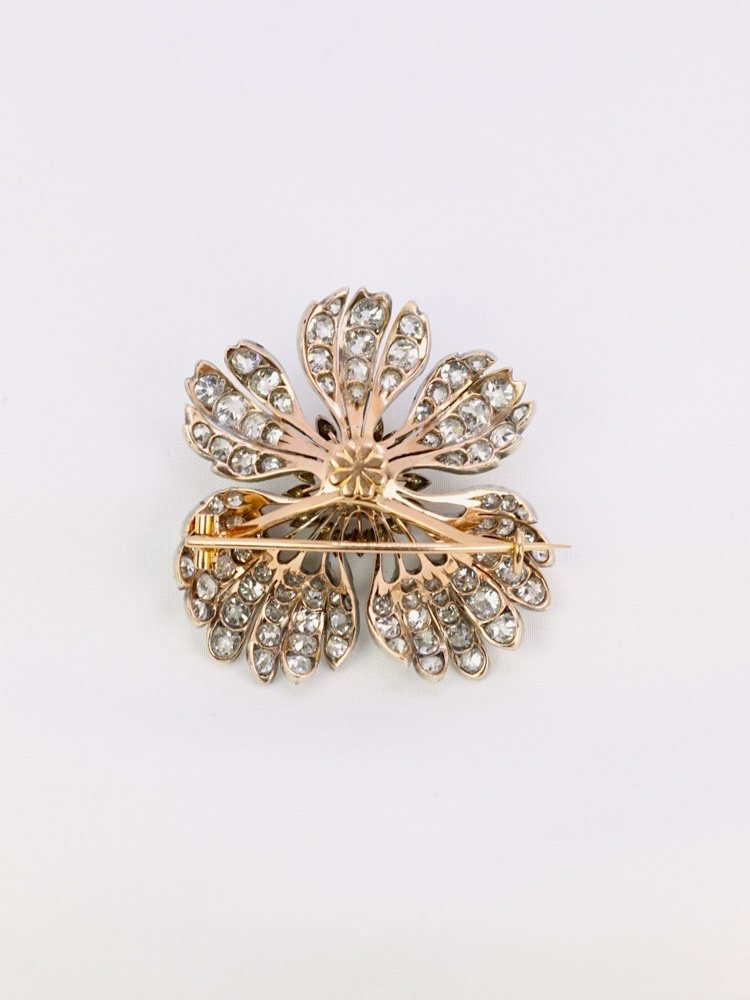 Antique Flower Brooch Gold Silver Antique Cut Diamonds-photo-3