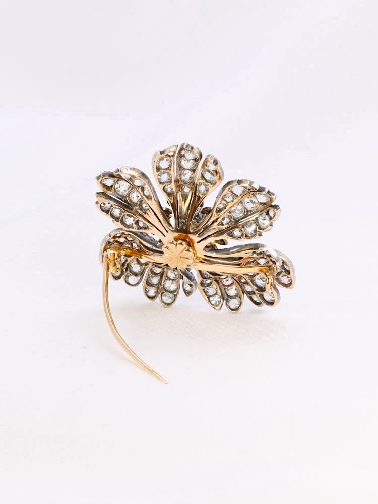 Antique Flower Brooch Gold Silver Antique Cut Diamonds-photo-1