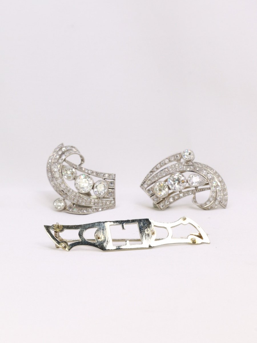 Double Art Deco Clip Platinum Old Cut Diamonds-photo-4