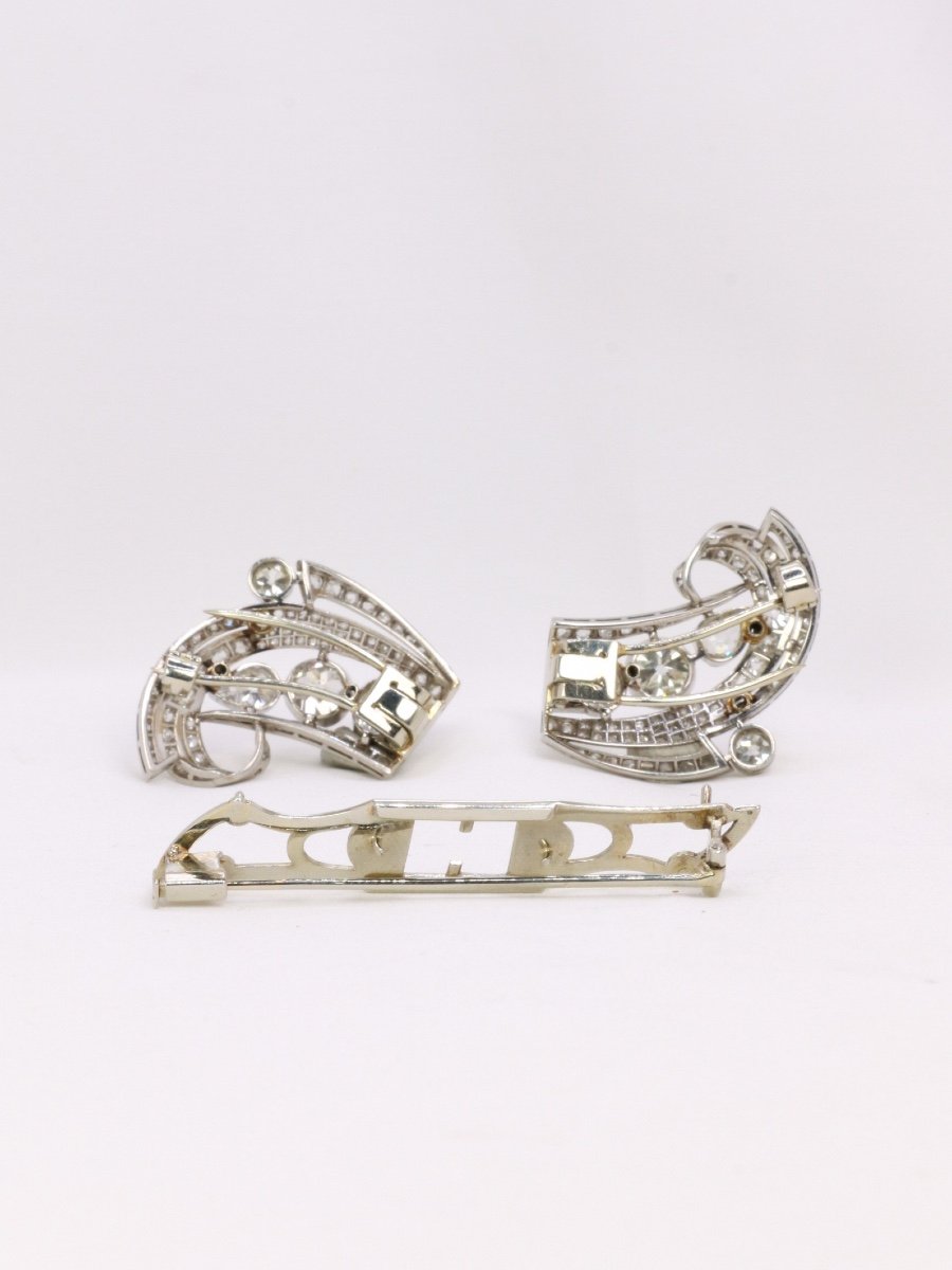 Double Art Deco Clip Platinum Old Cut Diamonds-photo-1