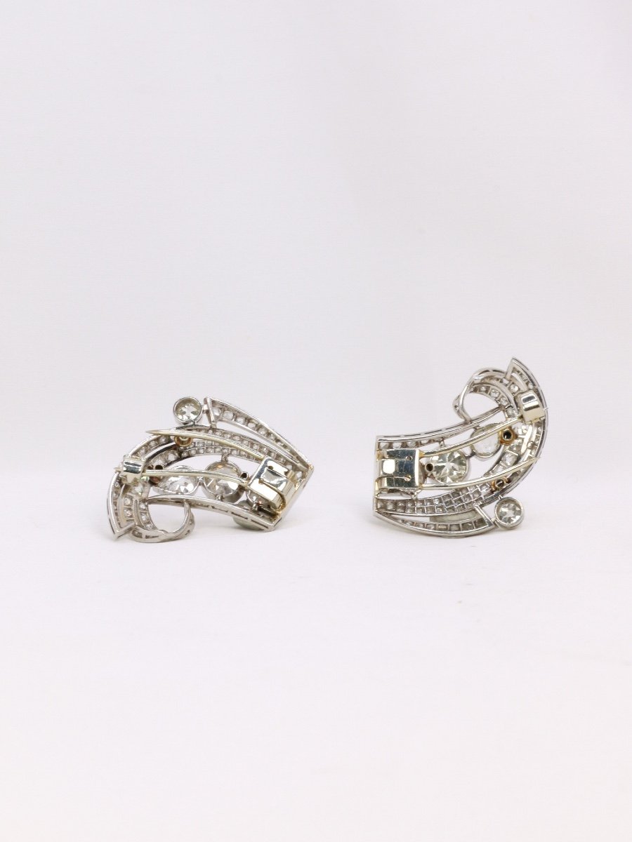 Double Art Deco Clip Platinum Old Cut Diamonds-photo-2