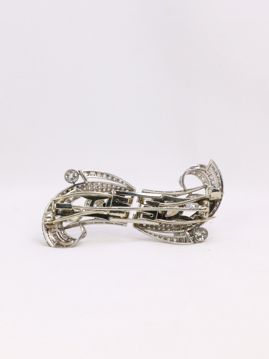 Double Art Deco Clip Platinum Old Cut Diamonds-photo-3