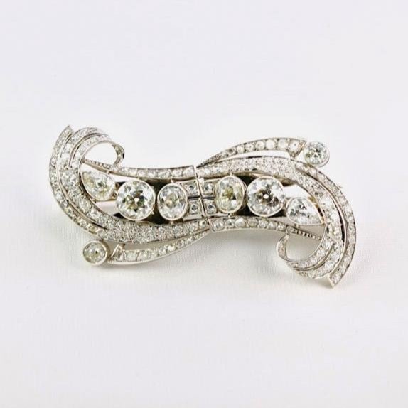 Double Art Deco Clip Platinum Old Cut Diamonds