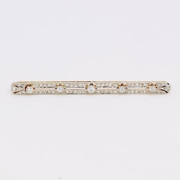 Broche Barrette Belle Epoque En Or Et Diamants Old European Cut