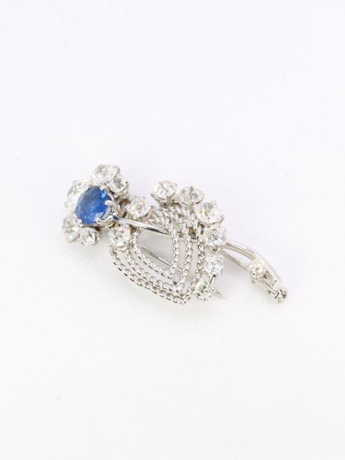 Mauboussin Broche Or Blanc Saphir Diamants Taille Ancienne-photo-4