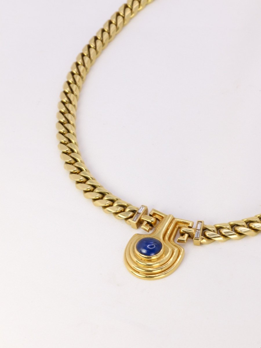 Bvlgari Vintage Yellow Gold Diamond Sapphire Necklace-photo-3