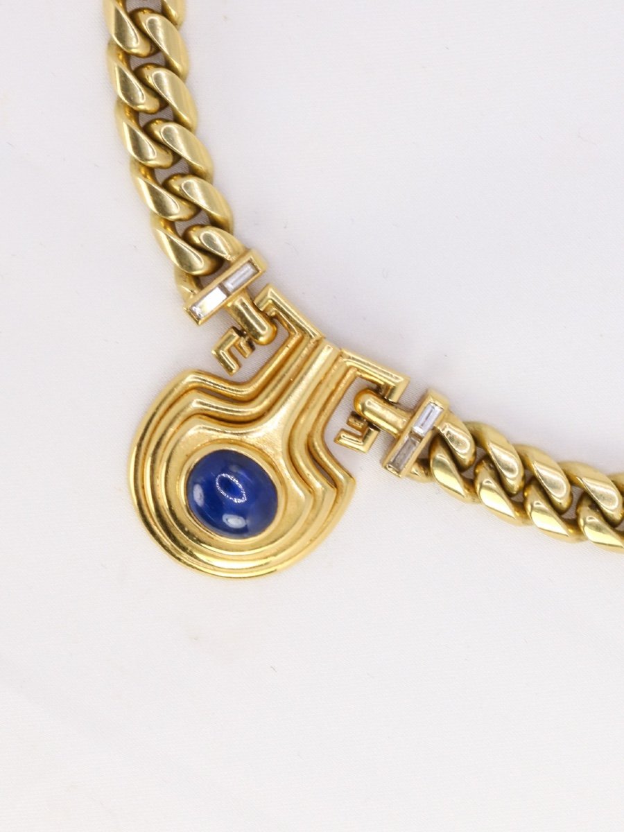 Bvlgari Vintage Yellow Gold Diamond Sapphire Necklace-photo-1