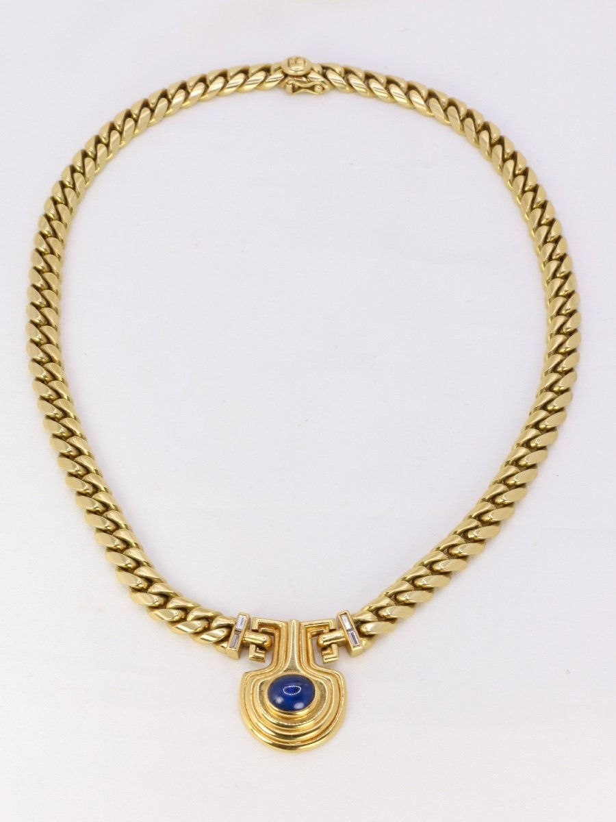 Bvlgari Vintage Yellow Gold Diamond Sapphire Necklace-photo-2