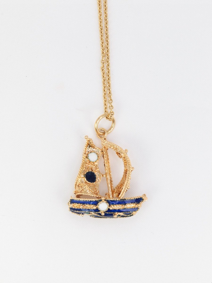 Vintage Enamel Sailboat Pendant-photo-3