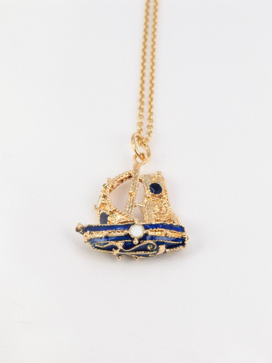 Vintage Enamel Sailboat Pendant-photo-2