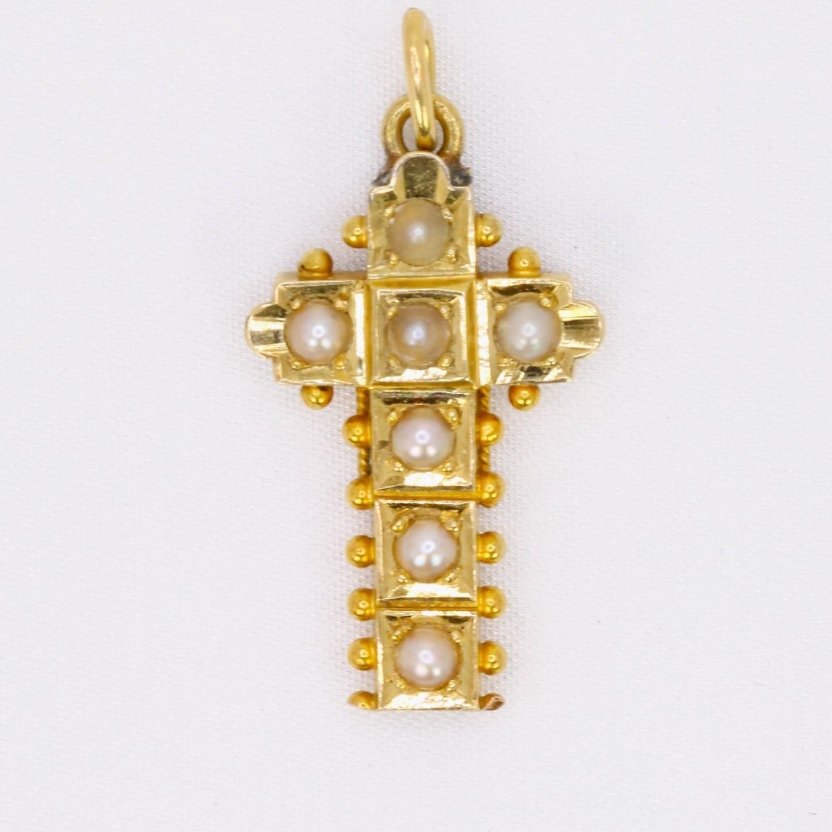 Pendentif Croix Ancien En Or Et Perles Fines