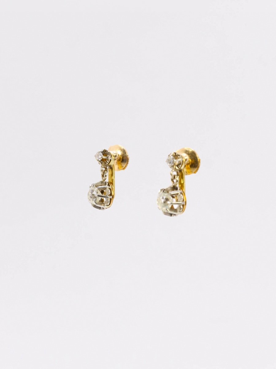 Gold Sleepers With Old-cut Cushion Diamonds 1.5 Ct-photo-4