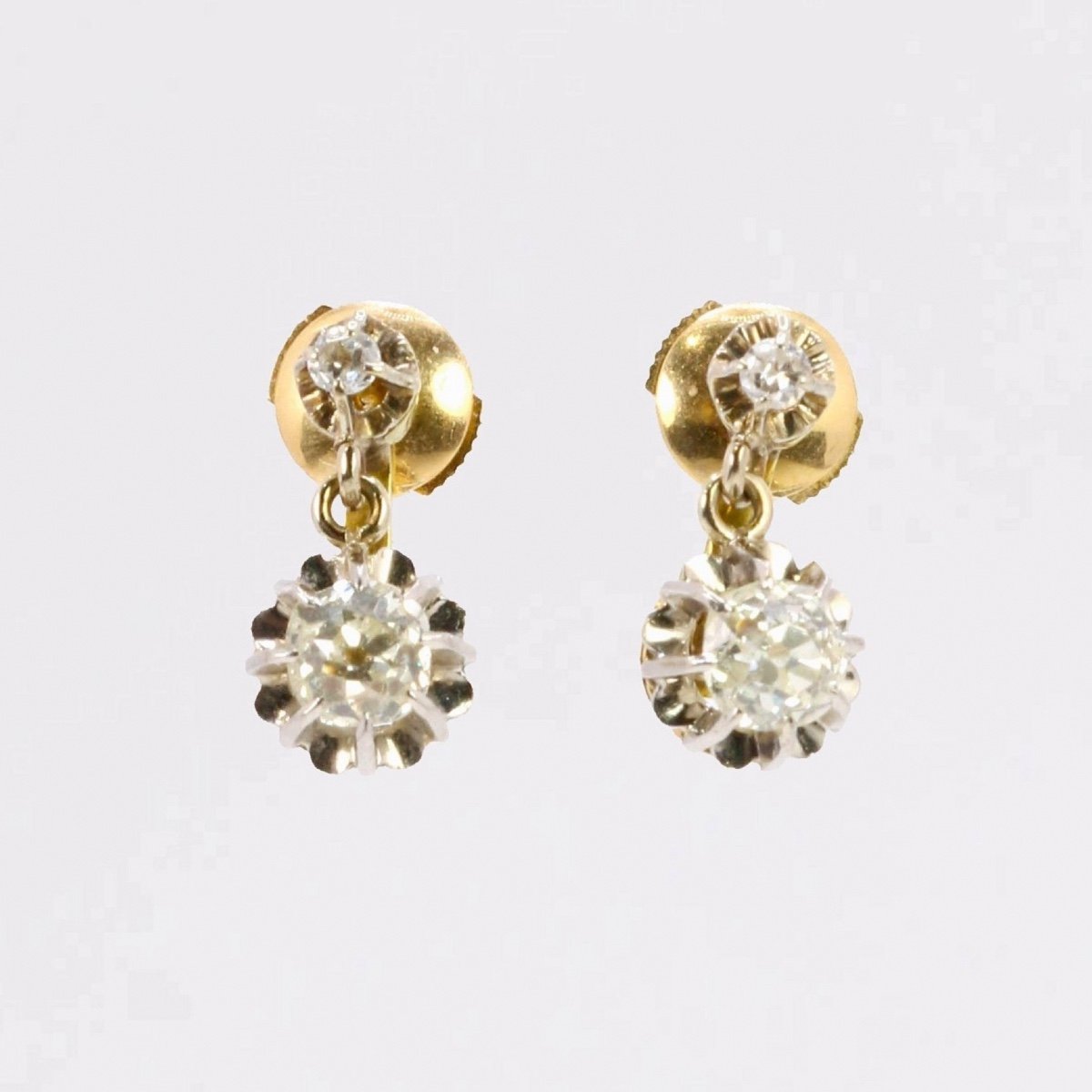 Gold Sleepers With Old-cut Cushion Diamonds 1.5 Ct