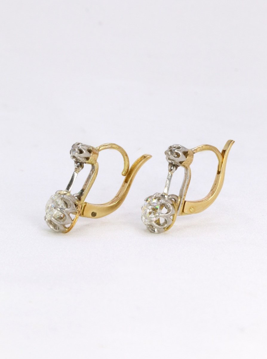 Gold Sleepers With Old-cut Cushion Diamonds 1.1 Ct-photo-3