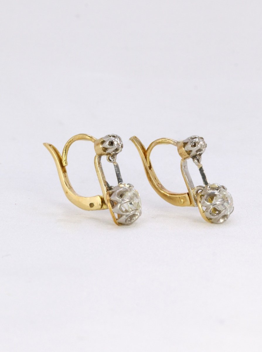 Gold Sleepers With Old-cut Cushion Diamonds 1.1 Ct-photo-4