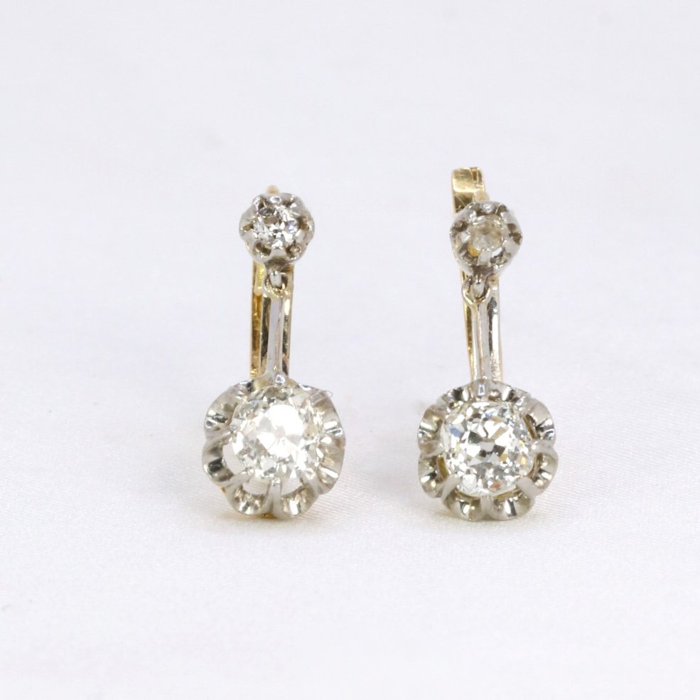 Dormeuses Or Diamants Coussin Taille Ancienne 1,1 Ct