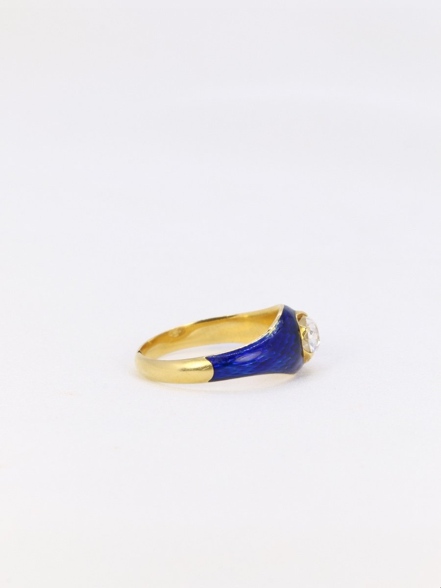 Bague Solitaire Or Jaune Diamant émail Bleu-photo-4