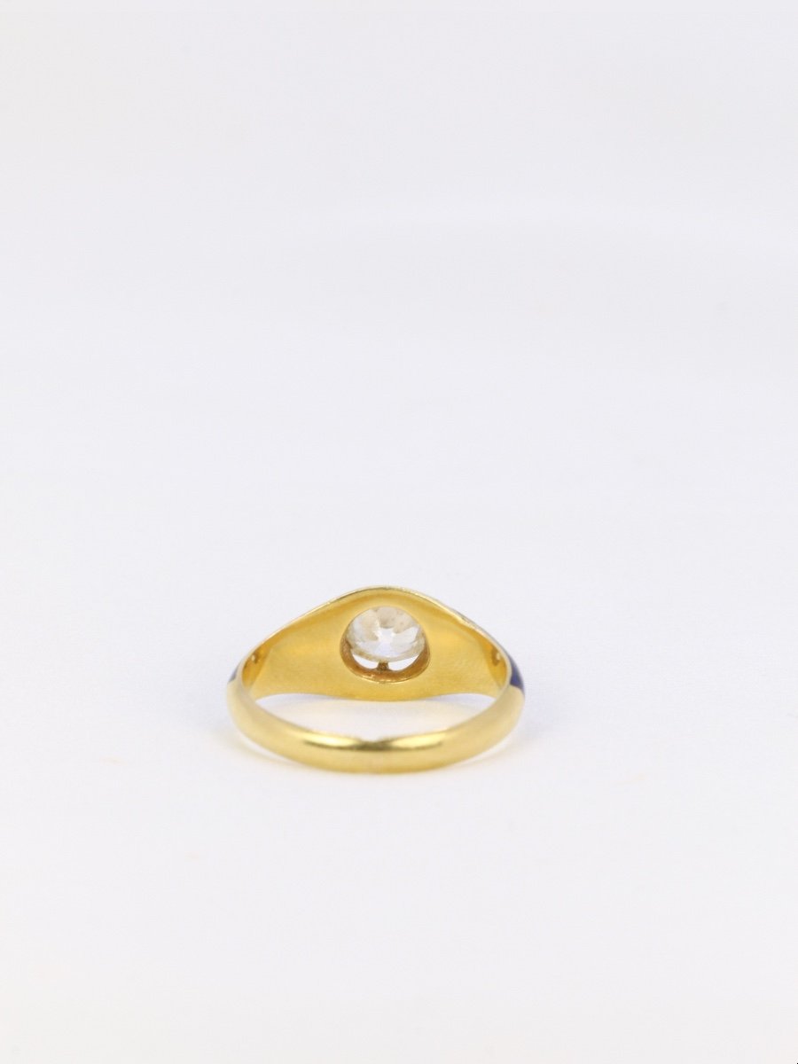 Yellow Gold Solitaire Ring With Blue Enamel Diamond-photo-1