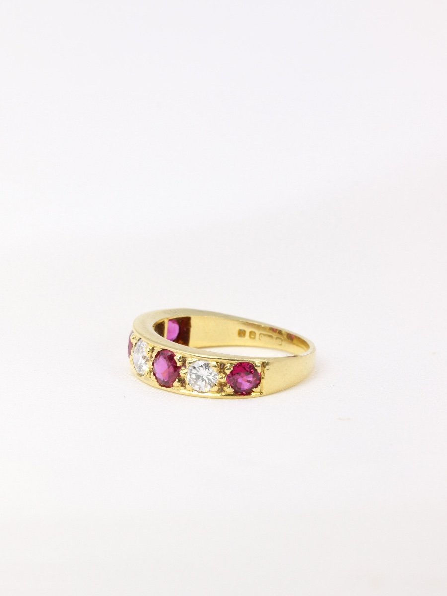 Bague Jarretière Vintage En Or, Diamants Et Rubis-photo-3