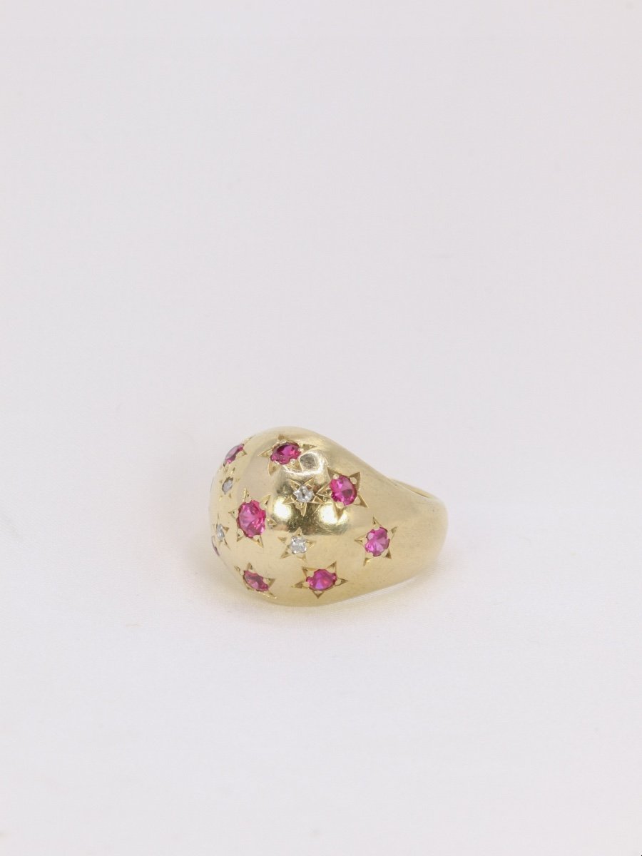 Vintage Ball Ring In Yellow Gold, Ruby And Diamonds-photo-3