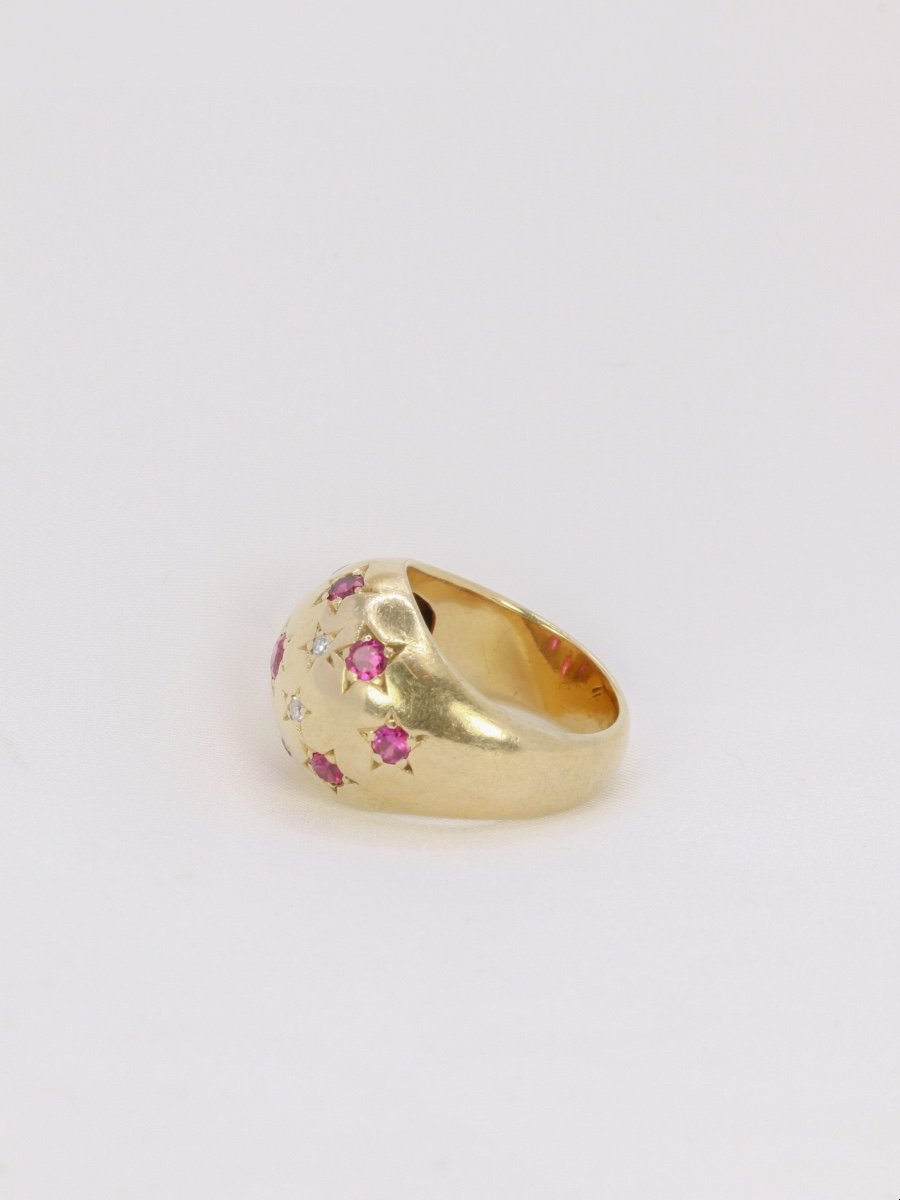 Vintage Ball Ring In Yellow Gold, Ruby And Diamonds-photo-4