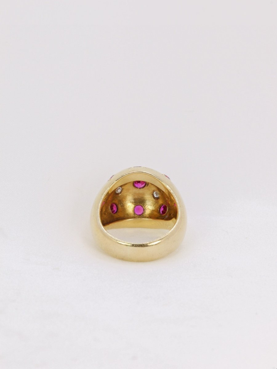 Vintage Ball Ring In Yellow Gold, Ruby And Diamonds-photo-1