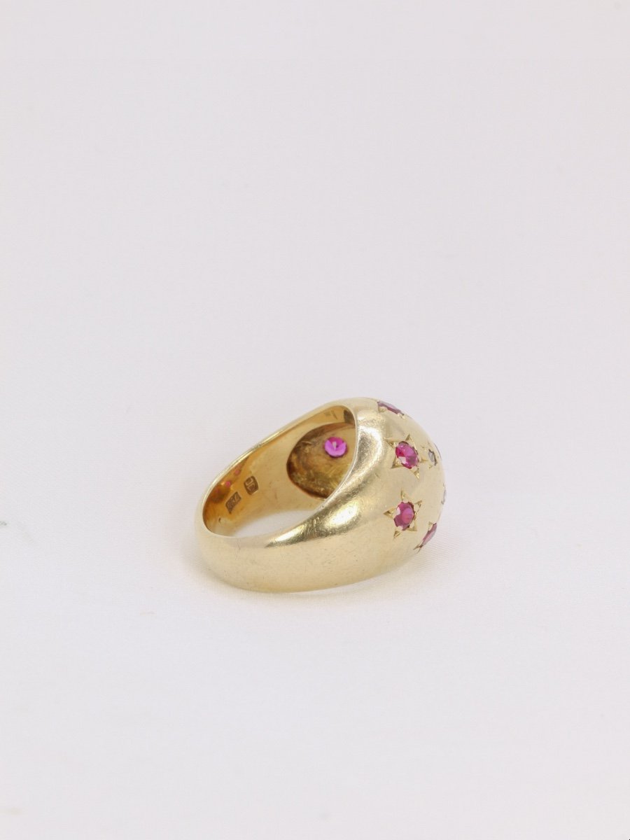 Vintage Ball Ring In Yellow Gold, Ruby And Diamonds-photo-2