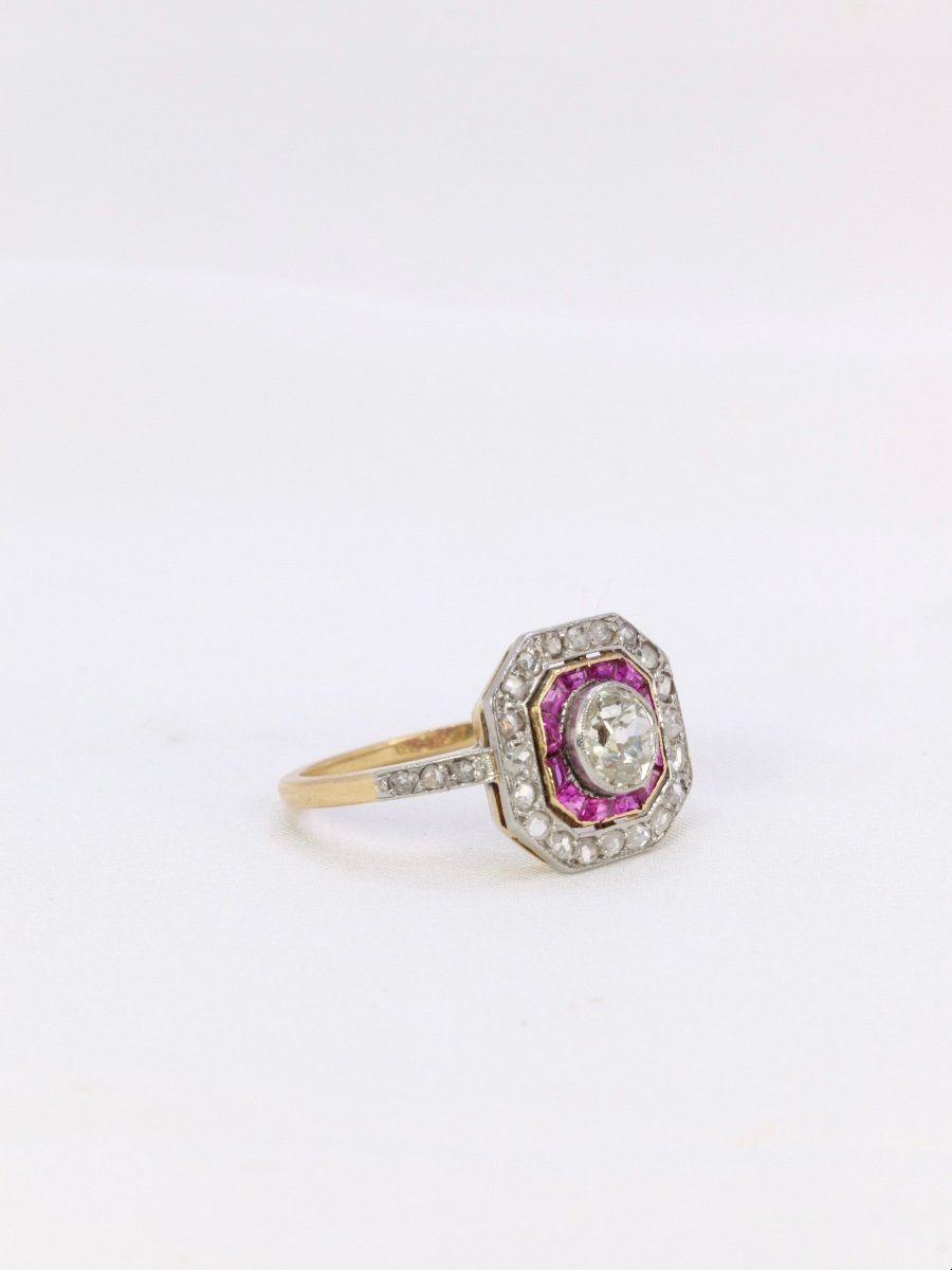 Bague Art-déco En Or, Diamants Et Rubis Calibrés-photo-3