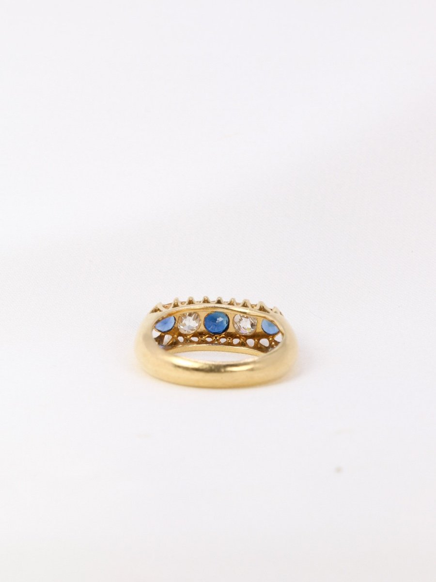 Antique Garter Ring In Gold, Old Cut Diamonds And Sapphires-photo-1