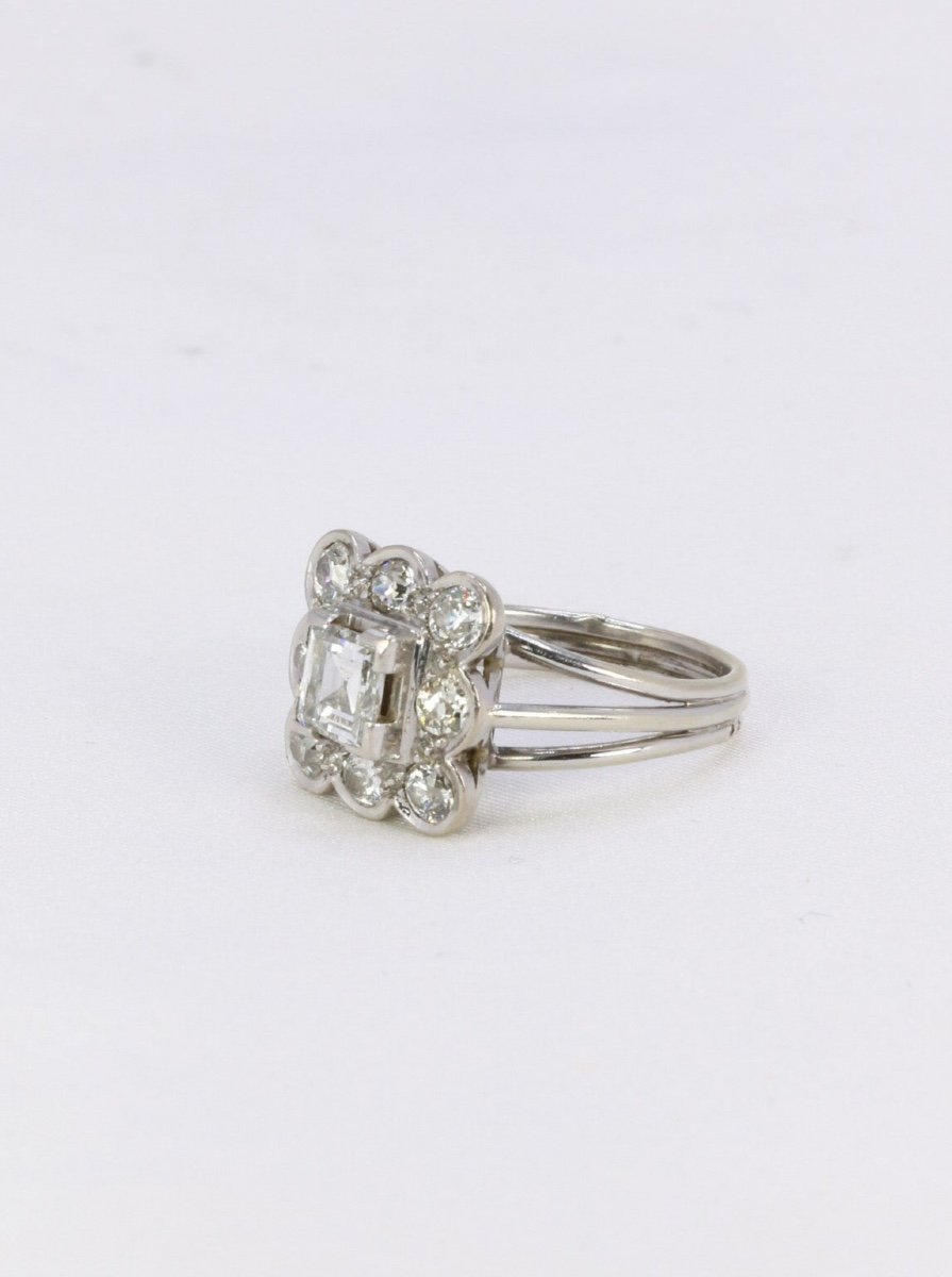 Marguerite Ring White Gold Platinum Square Diamond Old Cut-photo-3