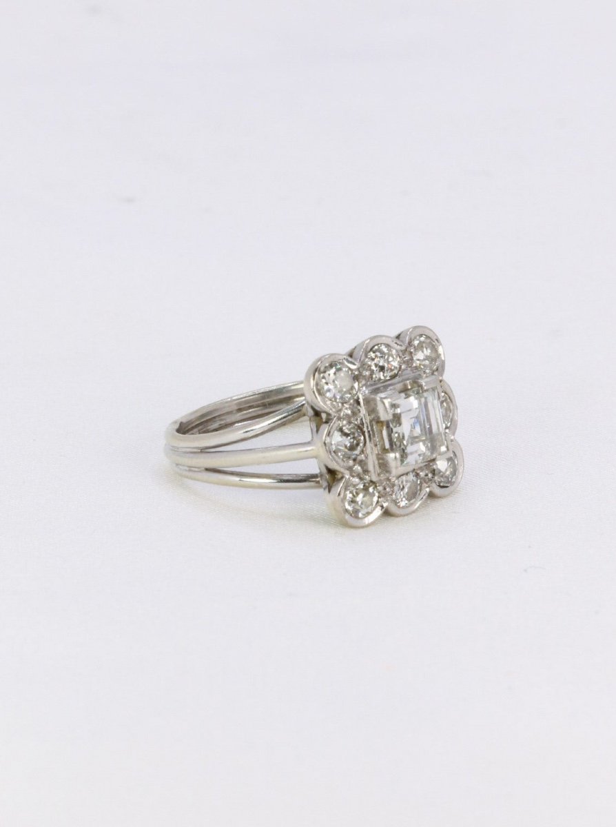 Marguerite Ring White Gold Platinum Square Diamond Old Cut-photo-3