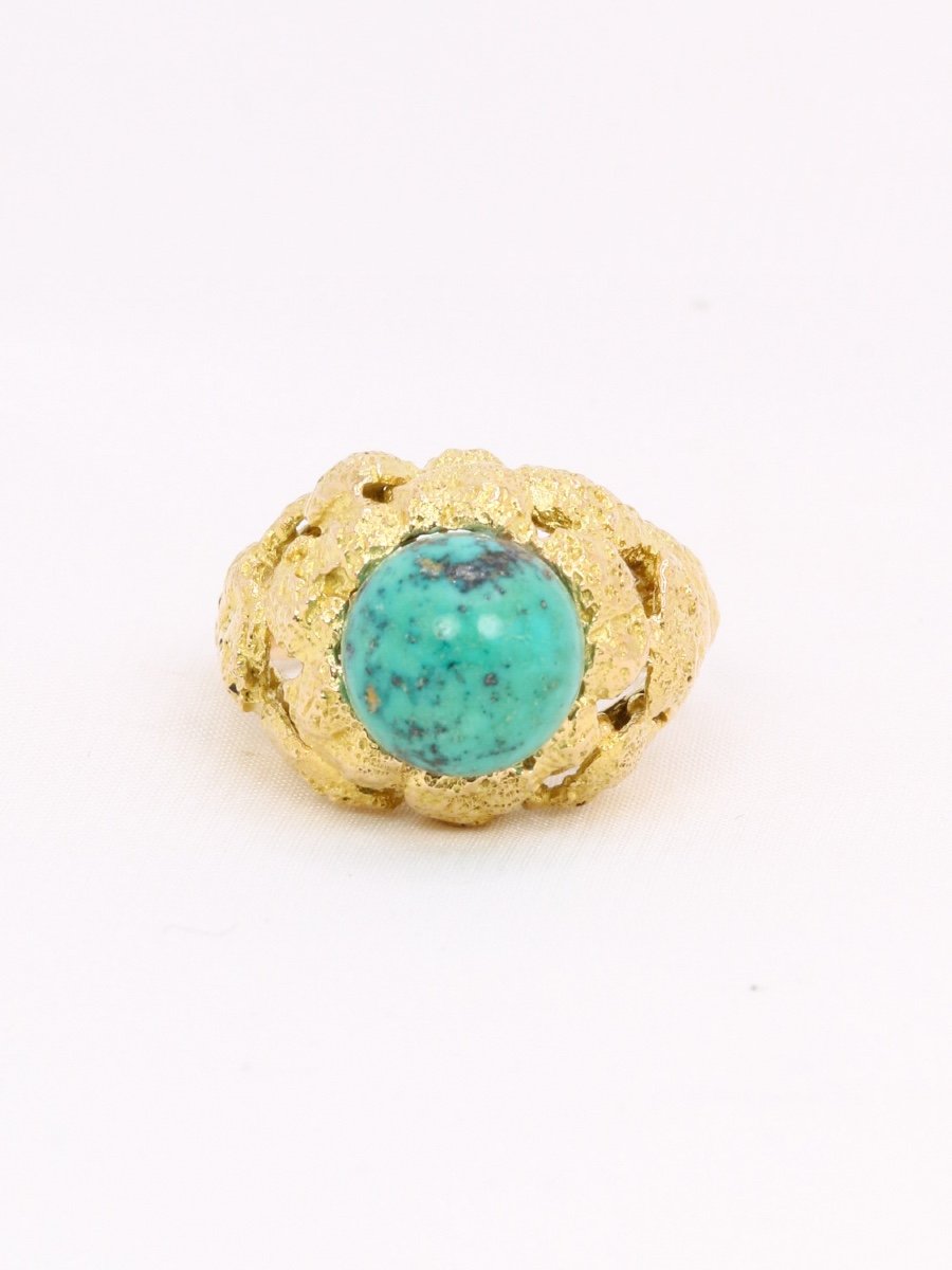 Vintage Omega Gilbert Albert Turquoise Bead Ring-photo-4