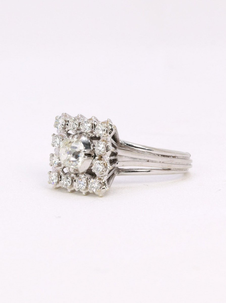 Bague Or Blanc Diamant Coussin Taille Ancienne 0,8 Ct-photo-3