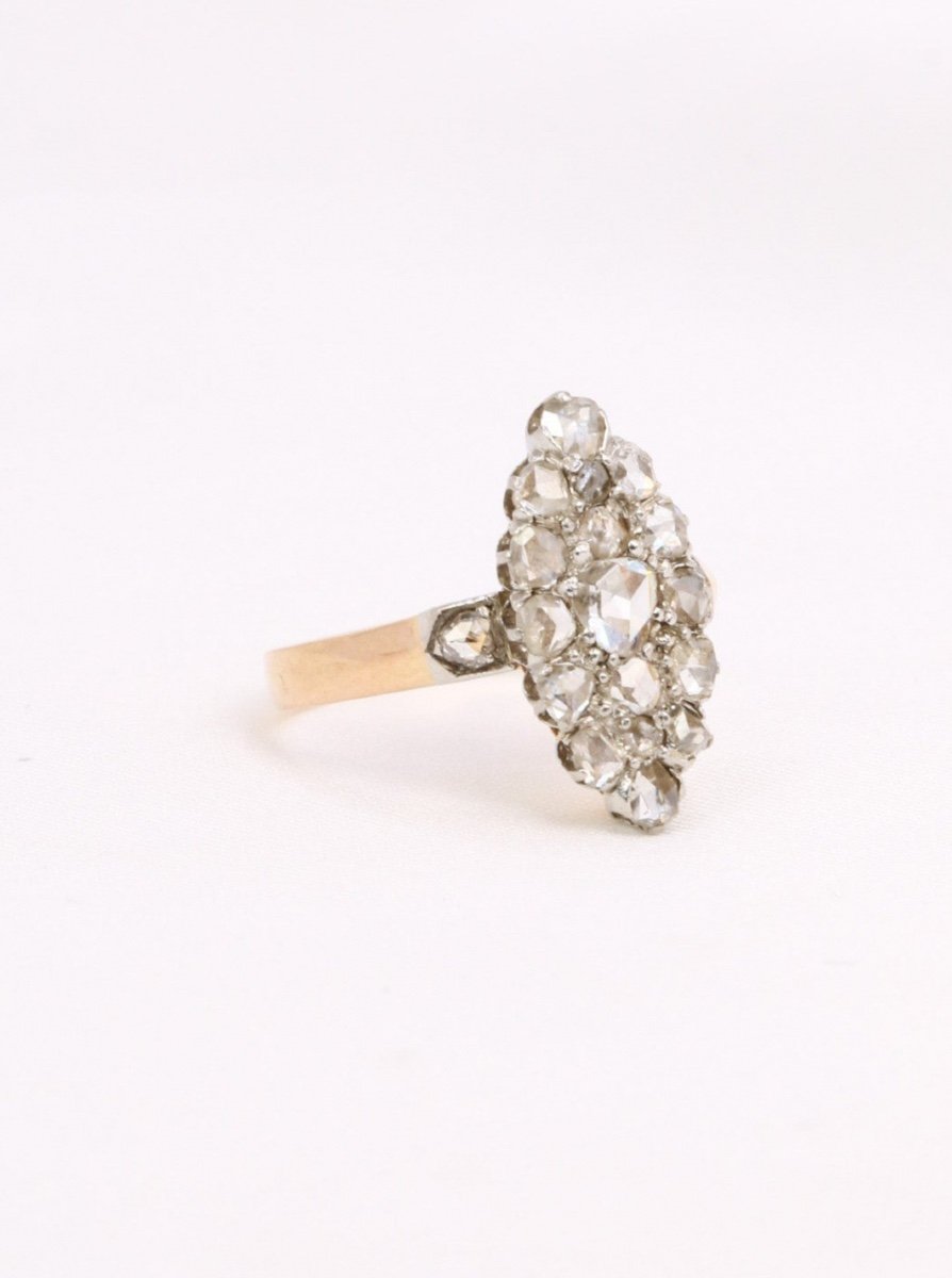 Antique Marquise Ring Gold Platinum Rose Cut Diamonds-photo-3