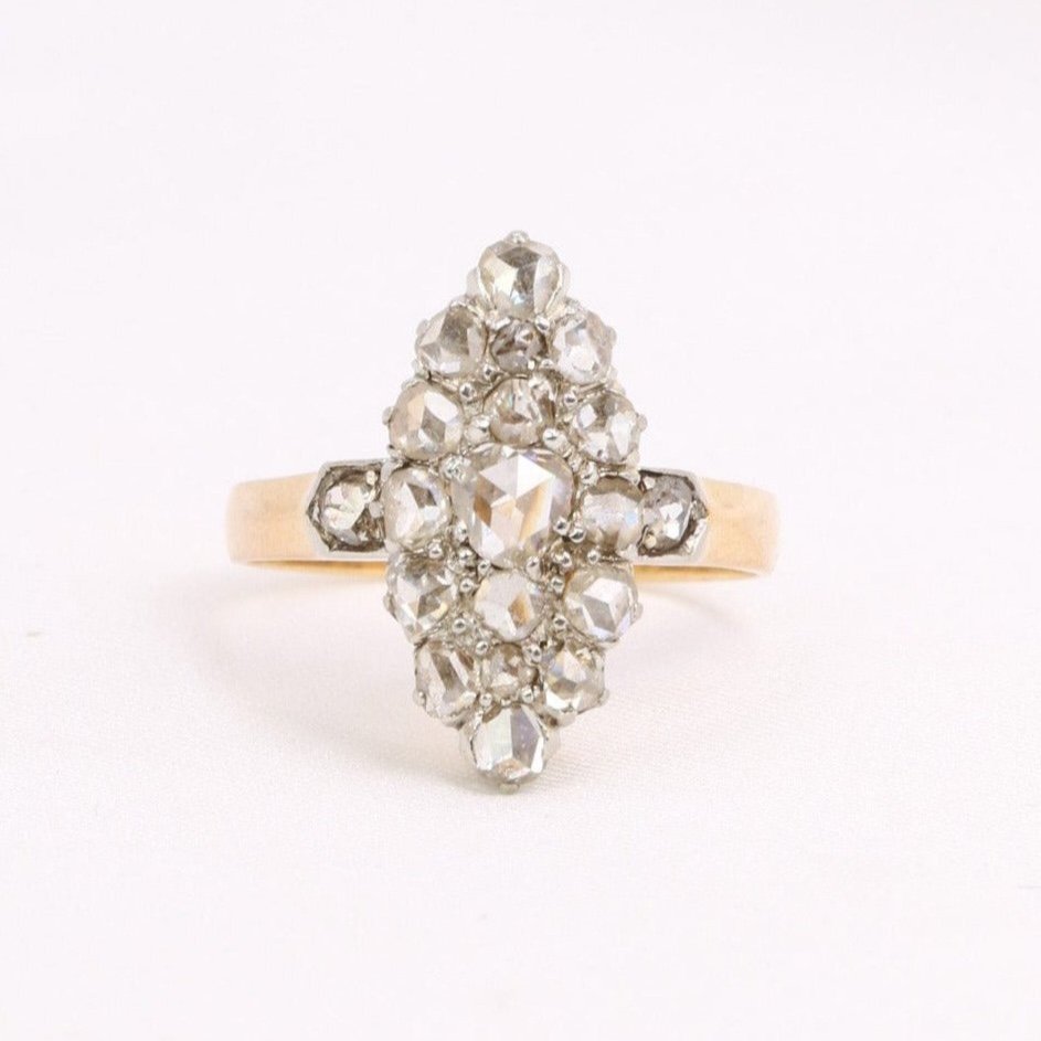 Antique Marquise Ring Gold Platinum Rose Cut Diamonds