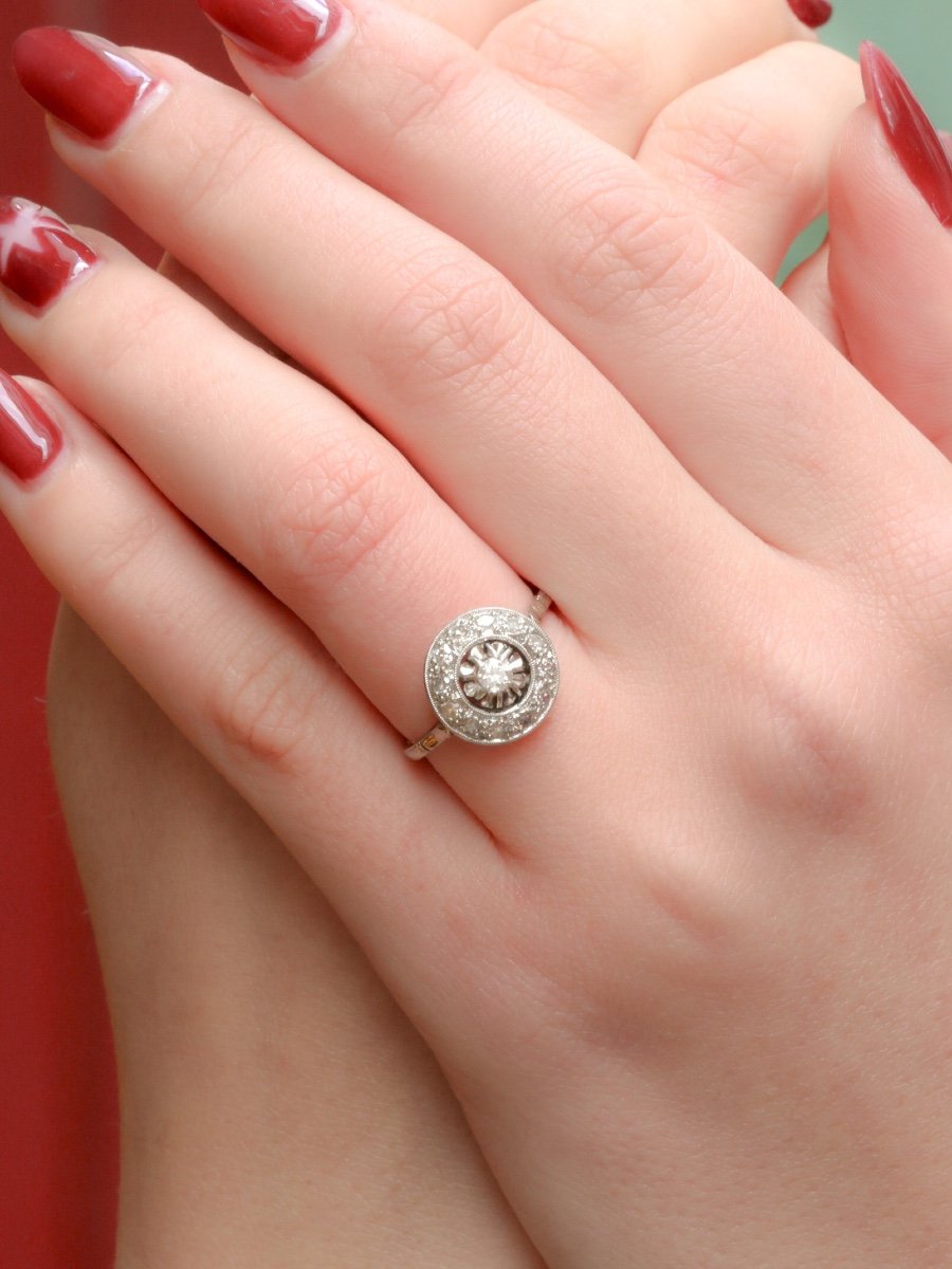 Bague Belle Epoque Ronde Diamants Taille Ancienne-photo-2