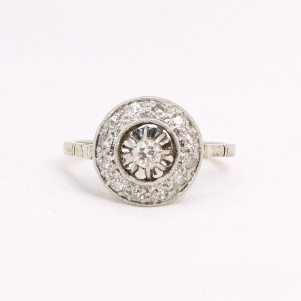 Bague Belle Epoque Ronde Diamants Taille Ancienne