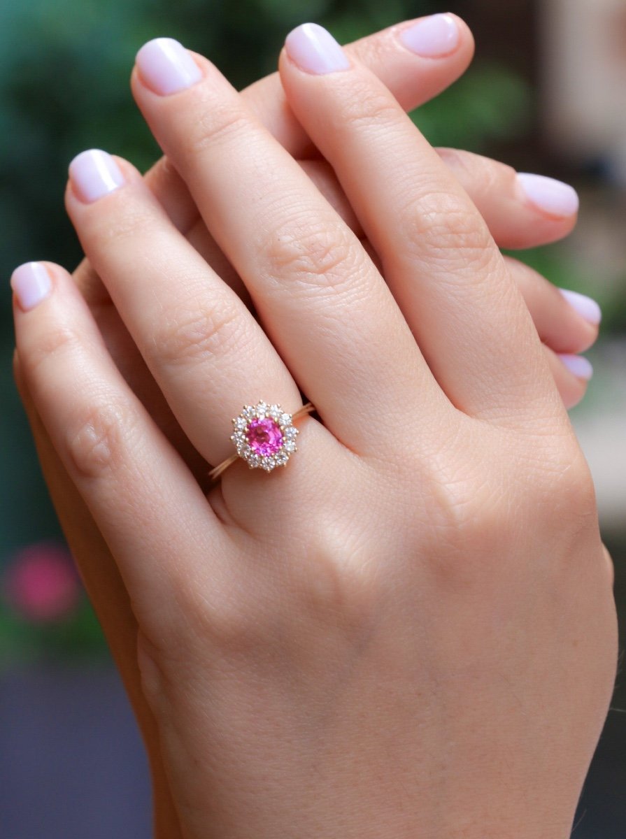 1.3 Ct Pink Sapphire Daisy Ring-photo-2