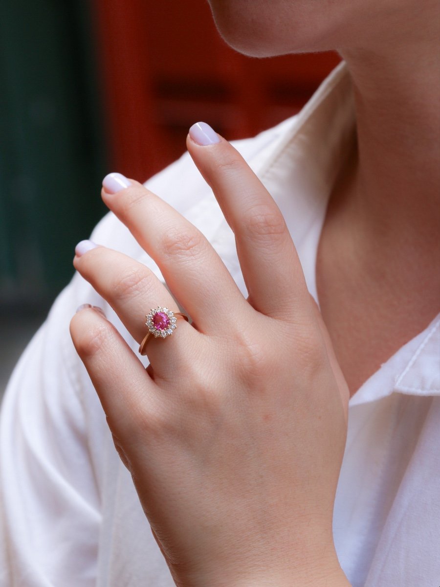 1.3 Ct Pink Sapphire Daisy Ring-photo-5