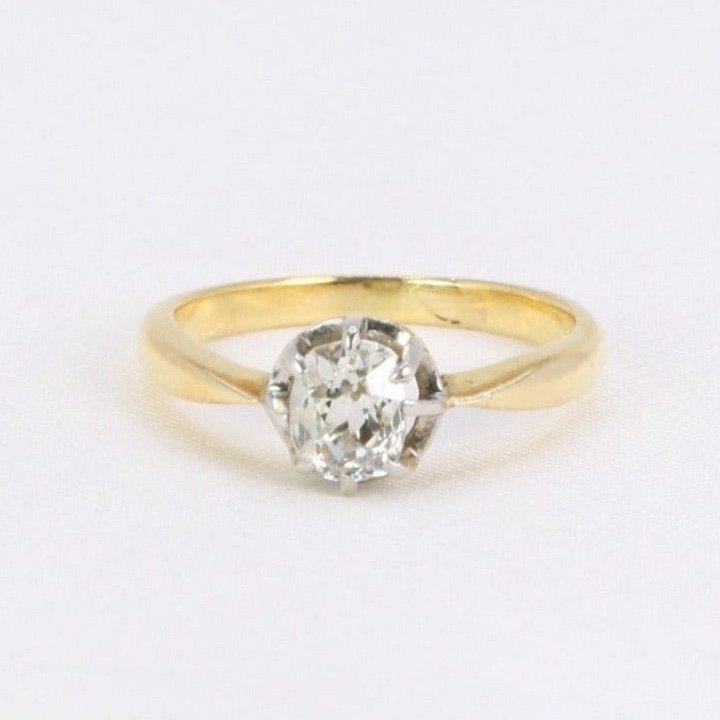 Solitaire Gold Platinum Old Cut Diamond 0.7ct