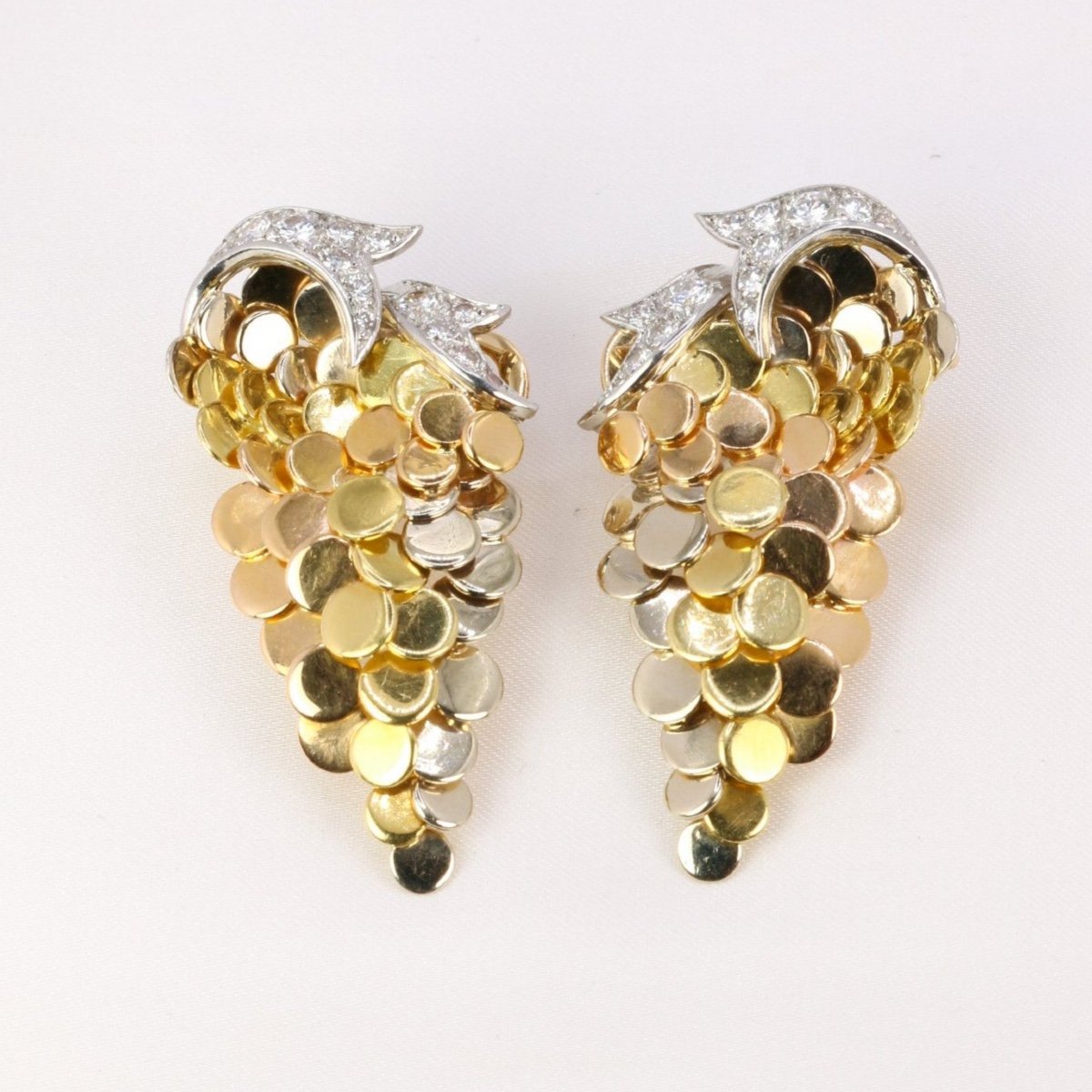 Mauboussin Verger Frères Grape Cluster Earrings 3 Gold Diamonds