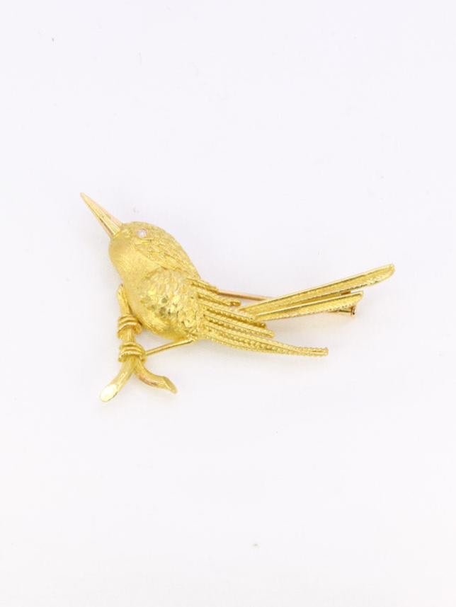 Broche Animalière Oiseau Or Jaune Diamant-photo-3