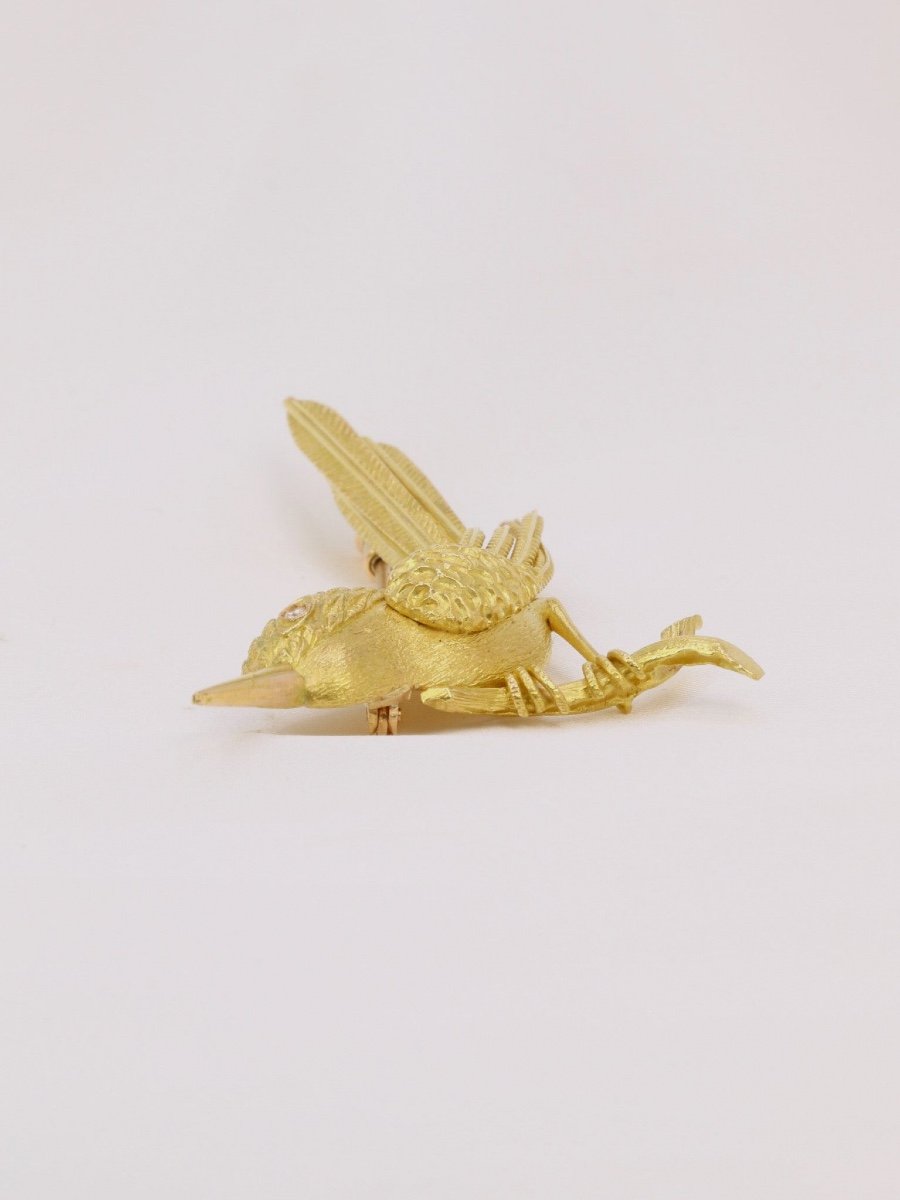 Broche Animalière Oiseau Or Jaune Diamant-photo-1