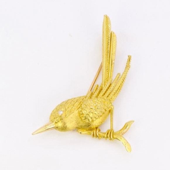 Broche Animalière Oiseau Or Jaune Diamant