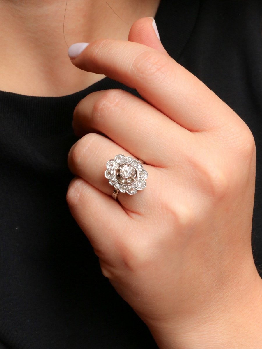 Art Deco Marguerite Ring Diamonds 1.3 Carats-photo-2