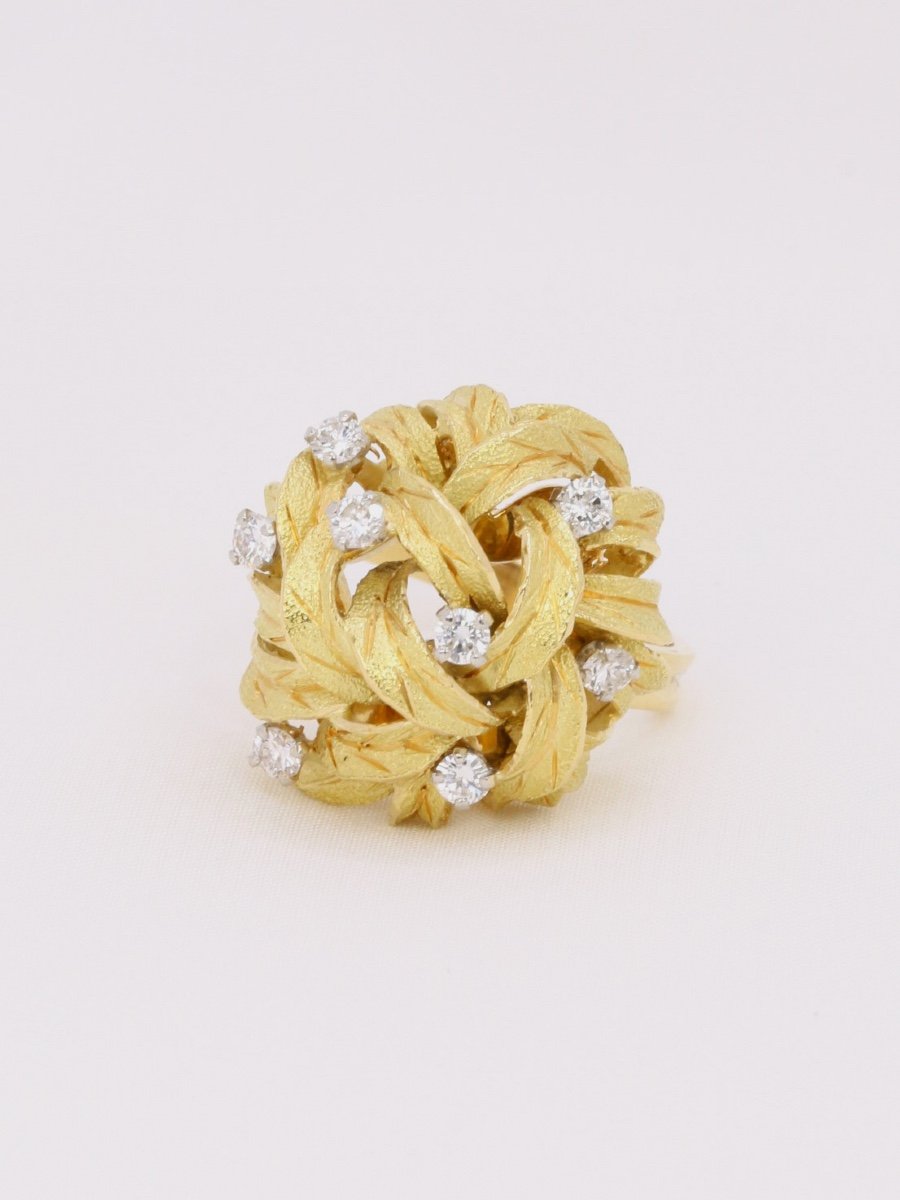 Dome Flower Ring Yellow Gold Diamonds-photo-3